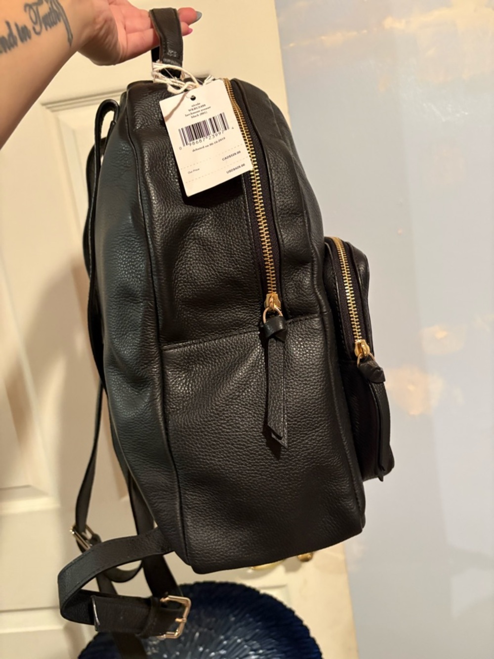 Kate Spade Black Pebbled Leather Backpack NWT - Picture 4 of 5